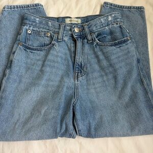Madewell The Momjean Size 26 Light Wash High Rise Straight Leg Distressed Jeans